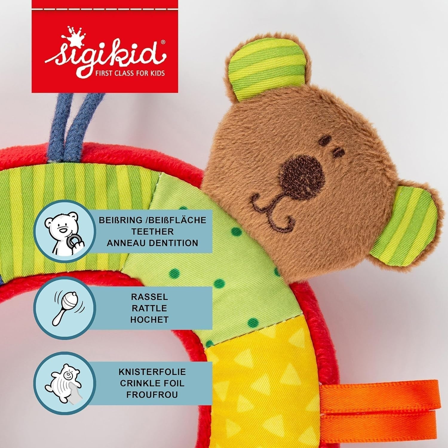 SIGIKID 40490 Aktivní kroužek Baby Activity PlayQ Hračka pro dívky a chlapce pro děti doporučeno od 3 měsíců vícebarevná Baby Toys Naty Shop