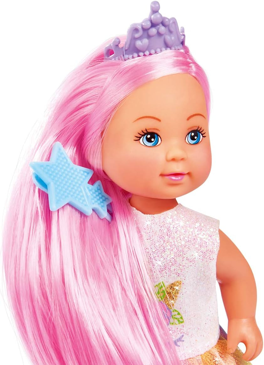 Simba Evi Love Rainbow Princess / Puppe als Regenbogenprinzessin mit Langen Haaren / 4 Haarclips und Bürste / 12 cm / Für Kinder ab 3 Jahren, 105733505