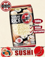 ITA-SAN Sushi rýže, kulatá zrna, špičková kvalita, 100% čistá odrůda, rychlá a snadná příprava, veganská, halal, bez lepku (1 x 500 g)