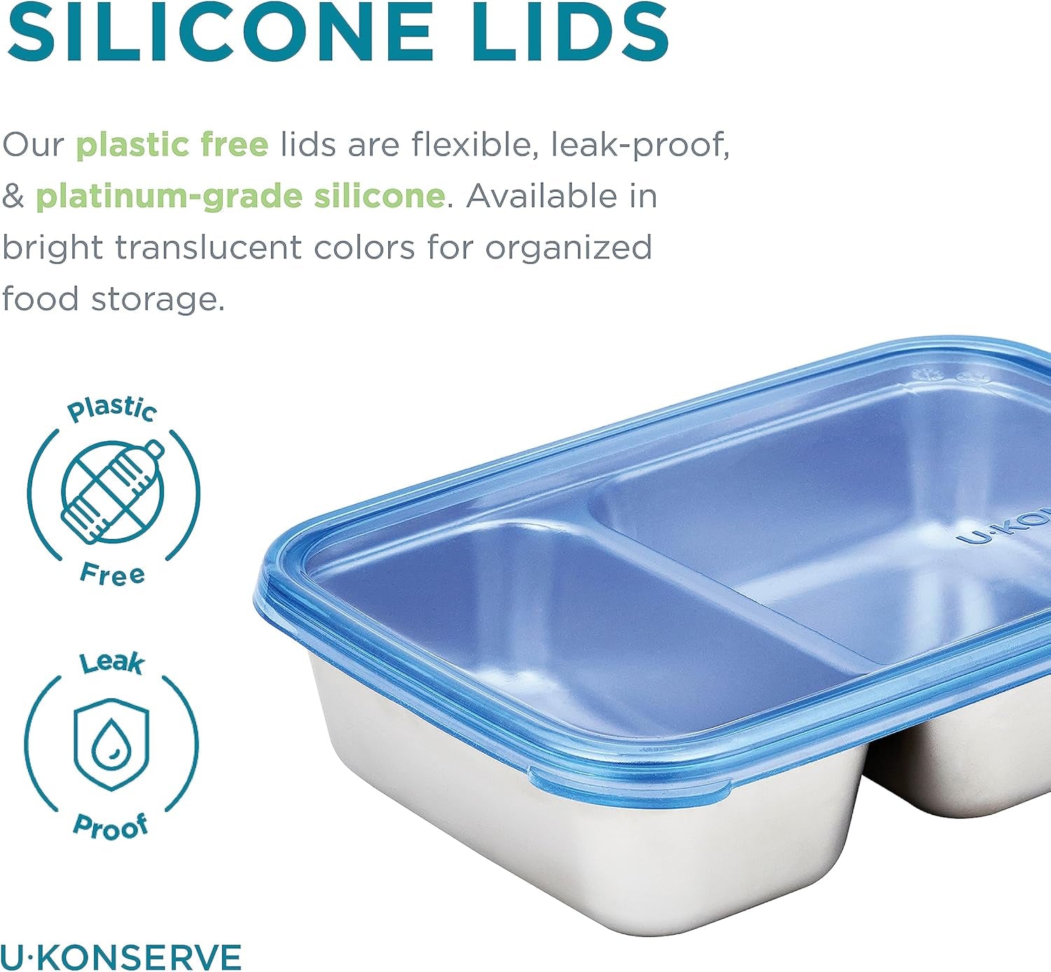 U Konserve - Dělená obdélníková dóza na potraviny z nerezové oceli se silikonovým víčkem - Island Teal - 28oz / 825ml krabičky na skladování potravin Naty Shop