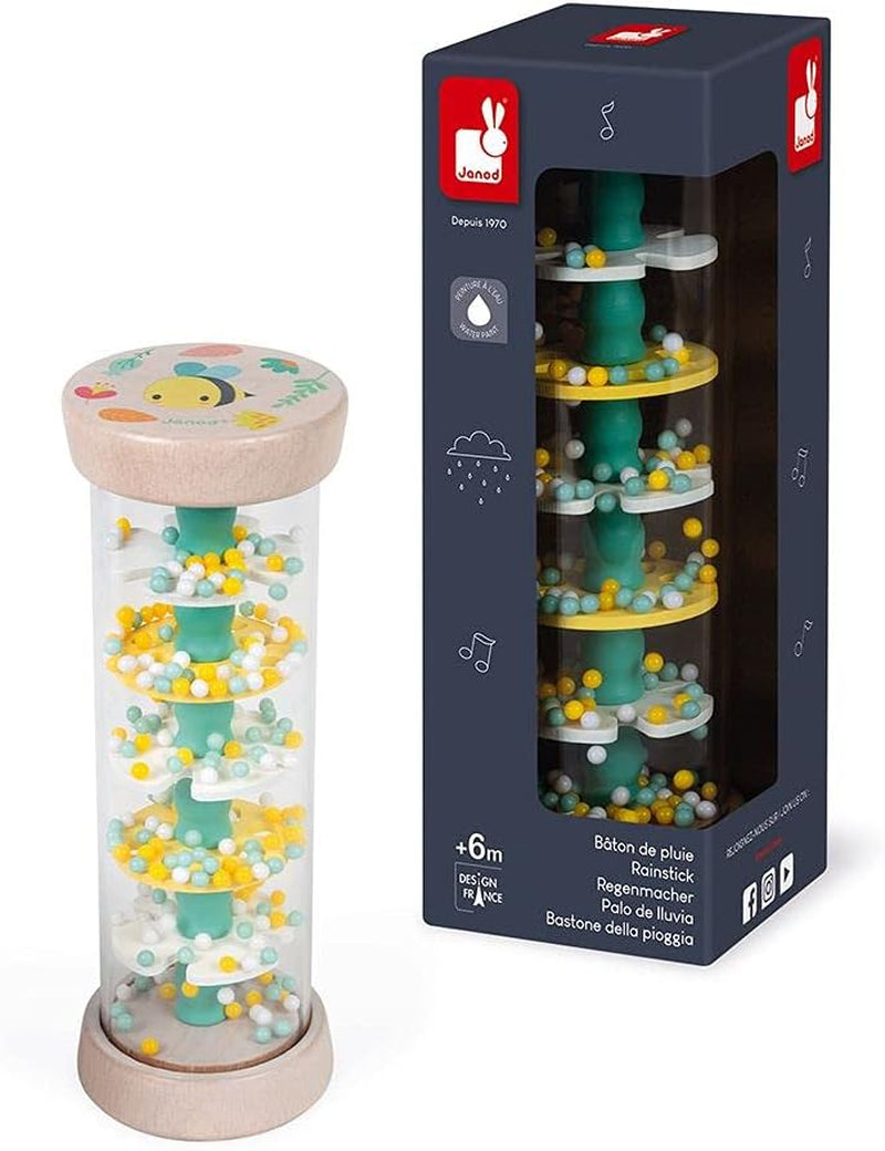 Janod - Wooden Rainmaker - Pure Collection - Hračka pro miminka a batolata - Rozvoj jemné motoriky Vizuální a akustická stimulace - Barvy na vodní bázi - Od 6 měsíců, J05193 Hračky Bebe Naty Shop Výchozí název