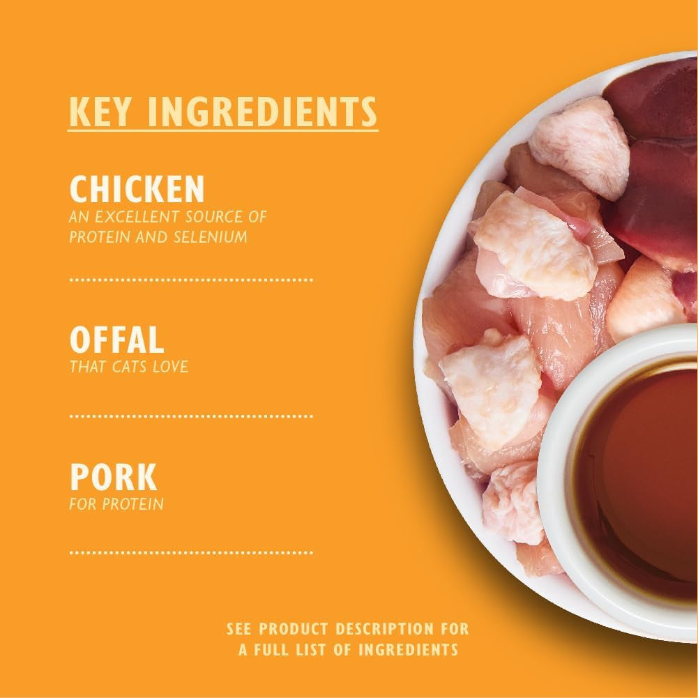 Přírodní mokré krmivo Lily's Kitchen pro dospělé kočky, konzervované, chutné kousky v kuřecí omáčce, receptura bez obilovin (24 táců x 85 g)