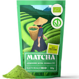 Naturalebio BIO Zelený čaj prášek 100g. Na vaření a pečení. Originální japonská matcha. Zelený čaj z Japonska, veganský, bezlepkový a bez GMO. Přírodní organický produkt.