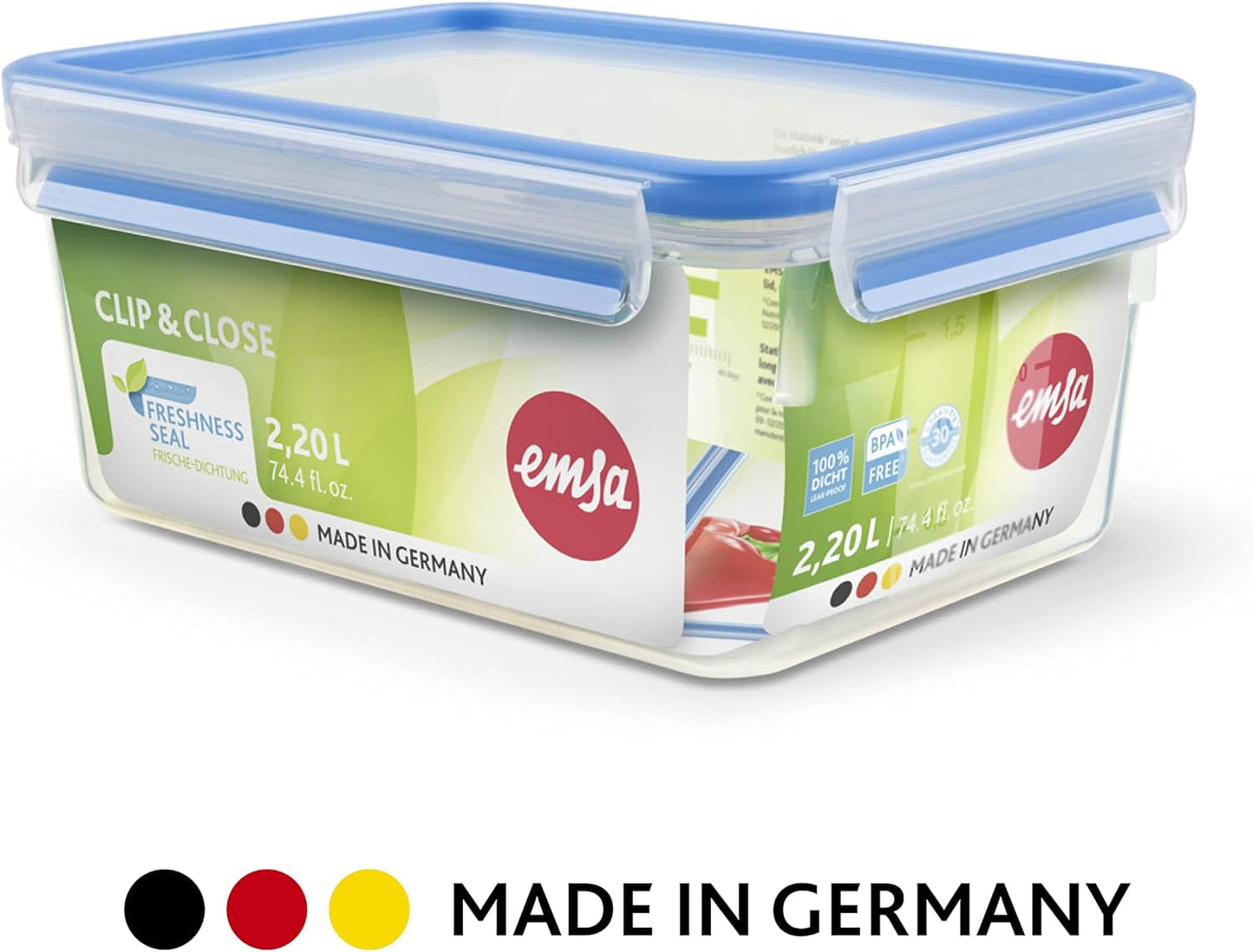 Emsa 515585 Food Clip & Close | 3dílná sada | plast | průhledná / zelená | 0,55 / 1 / 2,2 litru Naty Shop boxy na skladování potravin