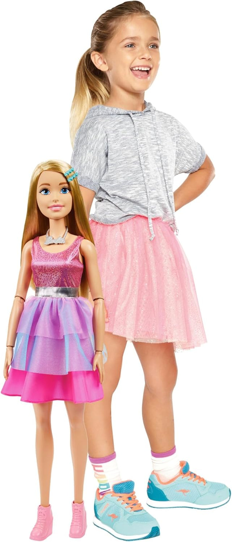Panenka Barbie Extra velká (71 cm) – růžové šaty, blond vlasy se sponou a náhrdelníkem, dárek pro 3 roky a více, HJY02