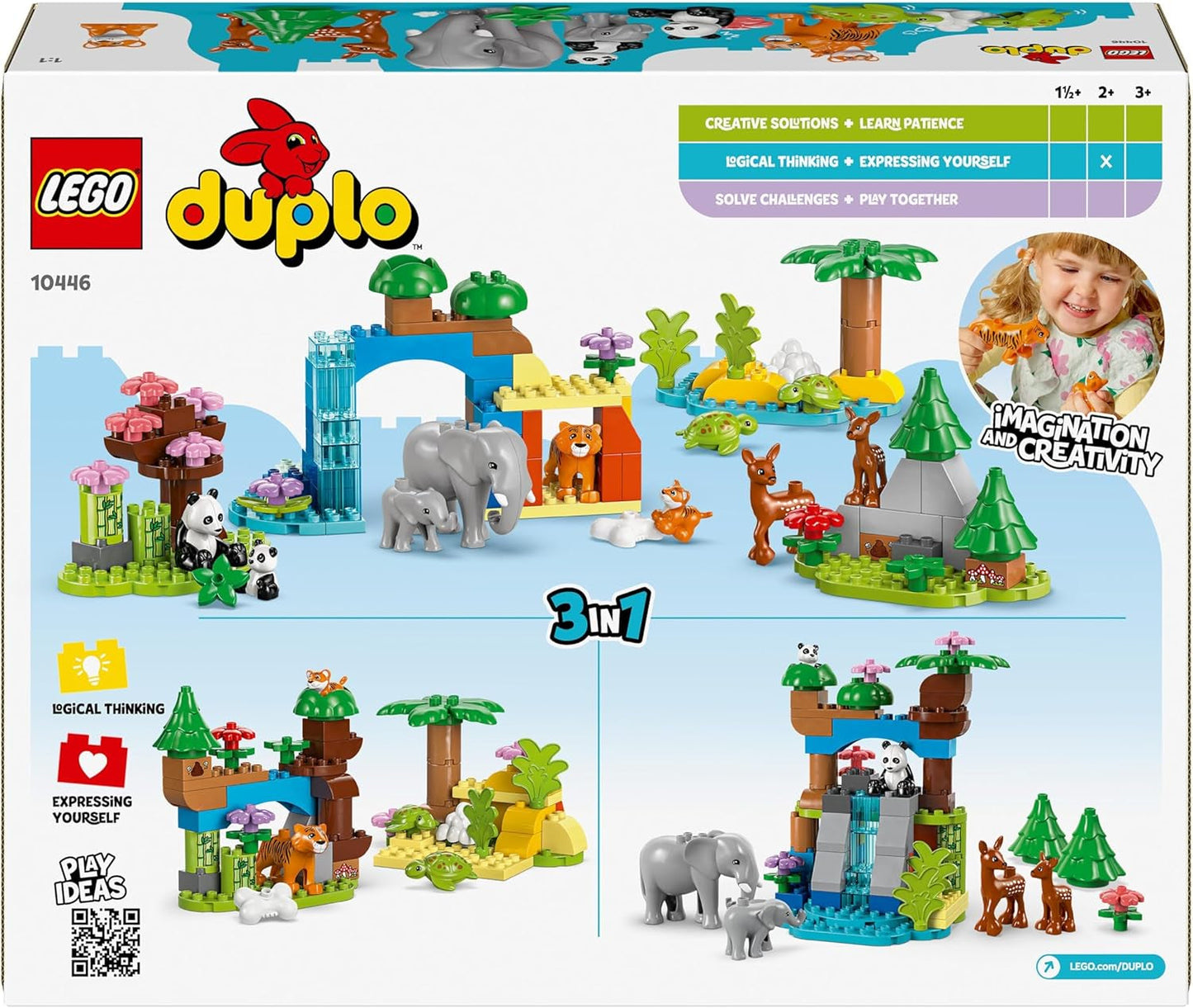 Stavebnice LEGO DUPLO Town Wild Animal Families 3 v 1, vzdělávací hračka pro batolata s želvami, tygry, slony, jeleny, pandami, sada pro předškoláky od 2 let, stavebnice s figurkami zvířat 10446 stavebnic Beuche den LEGO-Store