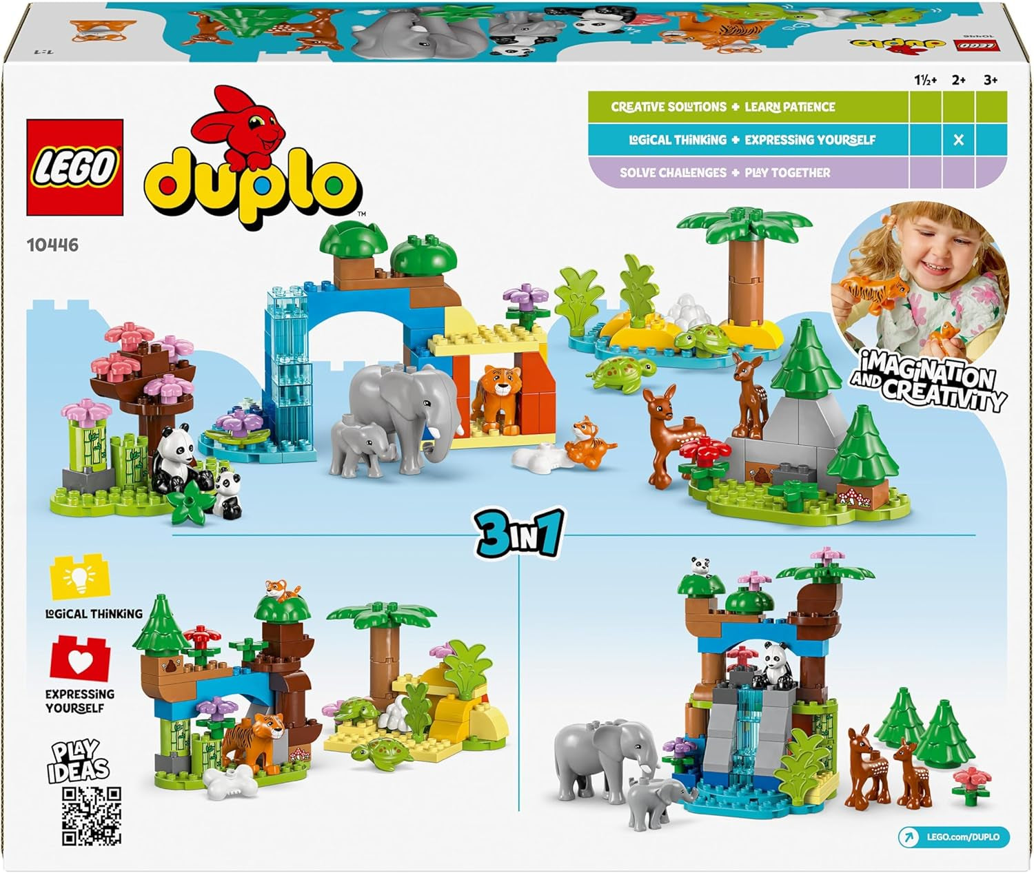 Stavebnice LEGO DUPLO Town Wild Animal Families 3 v 1, vzdělávací hračka pro batolata s želvami, tygry, slony, jeleny, pandami, sada pro předškoláky od 2 let, stavebnice s figurkami zvířat 10446 stavebnic Beuche den LEGO-Store