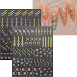 JMEOWIO Nálepka na nehty Herz Linien Blumen 9 Blatt Nálepka na nehty Selbtklebend Nagelaufkleber Bunte Dekoration Nageldesign Zubehör