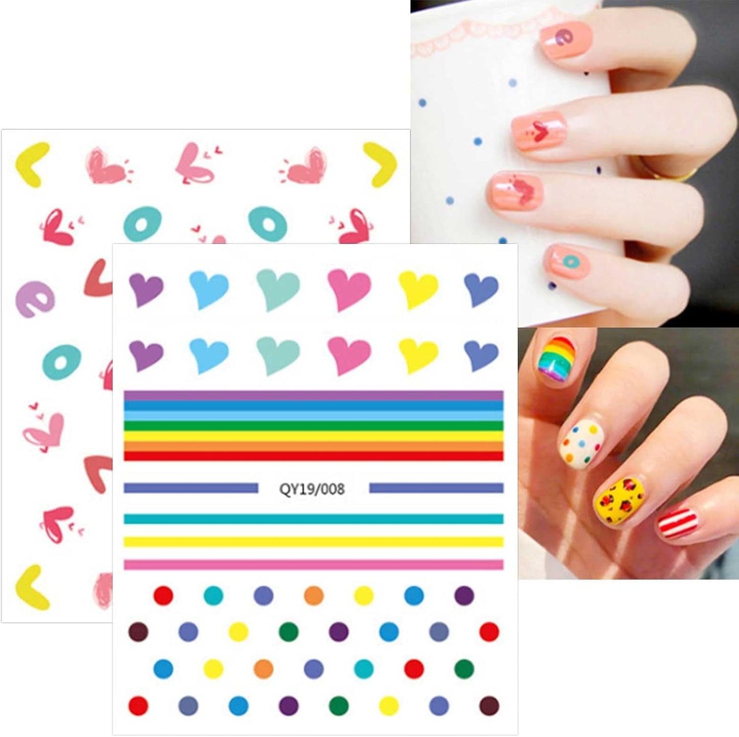 JMEOWIO Süße Nagelsticker Für Kinder 14 Blatt Nail Art Sticker Selbtklebend Nagelaufkleber Regenbogen Blumen Frucht Dekoration Nageldesign Zubehör