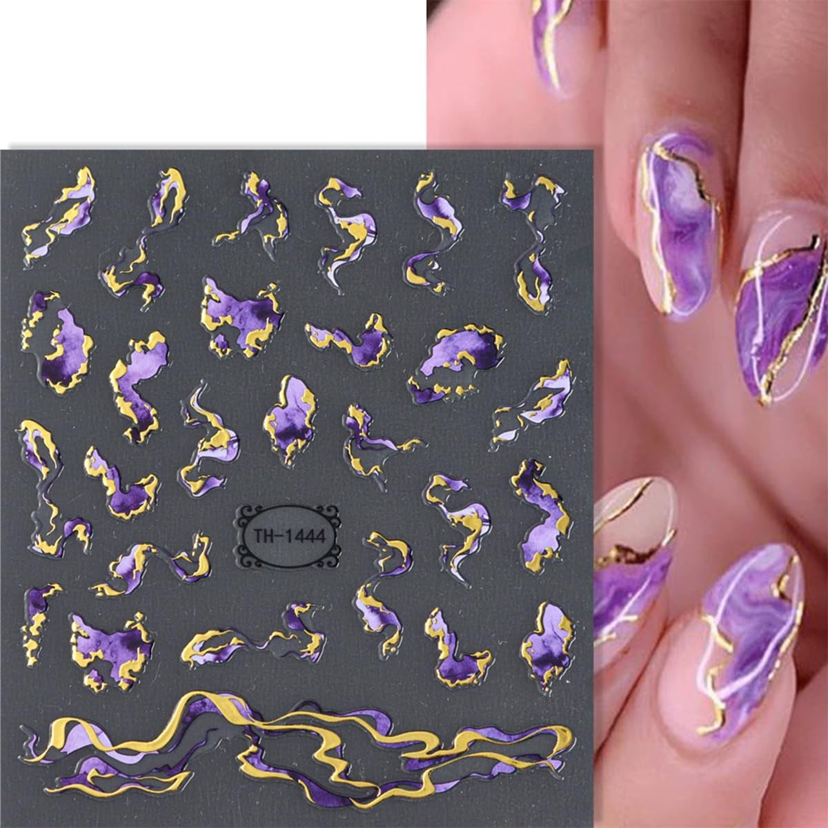 JMEOWIO Nálepka na nehty Marmor French Tip 8 Blatt Nálepka na nehty Selbtklebend Nagelaufkleber Dekoration Nageldesign Zubehör