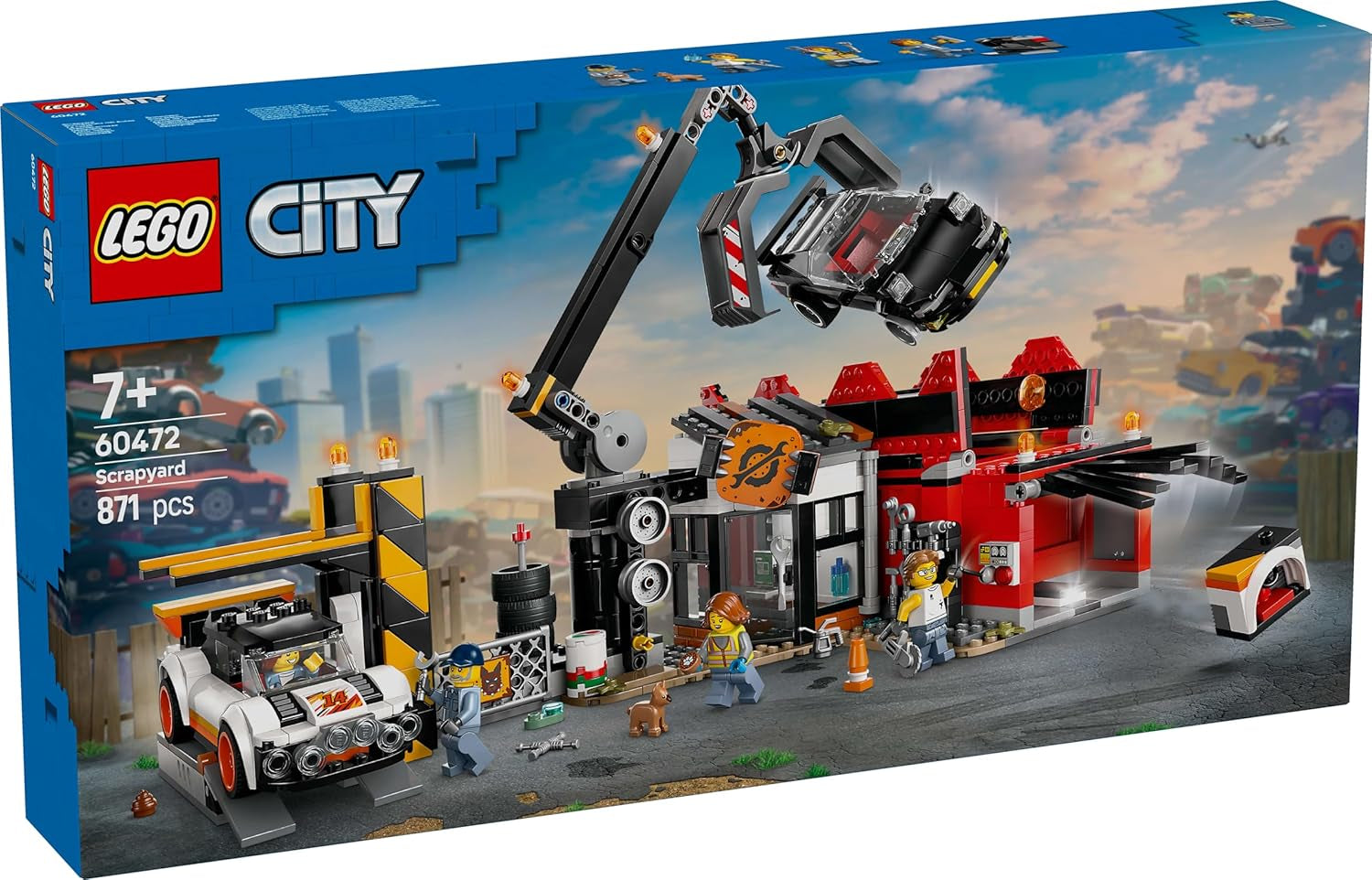 LEGO City vrakoviště s auty - hračka s lisem na šrot a jeřábem, 2 autíčka, 4 fungující minifigurky a kancelářská budova - narozeninové dárky pro chlapce a dívky od 8 let 60472 Stavebnice Besuche den LEGO-Store