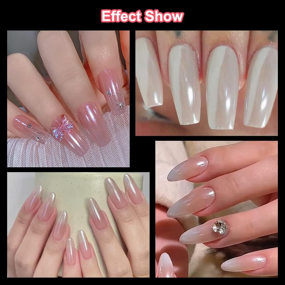 2 Schachteln Weiße Perle Chrom Nagelpuder - Transparentní Aurora Ice Shimmer Chrome Pigment Pulver Für Nägel, Glazed Donut Glitzerpuder Nails Spiegeleffekt-Glitter Nagelkunst-Pulver Für Diy-Salon