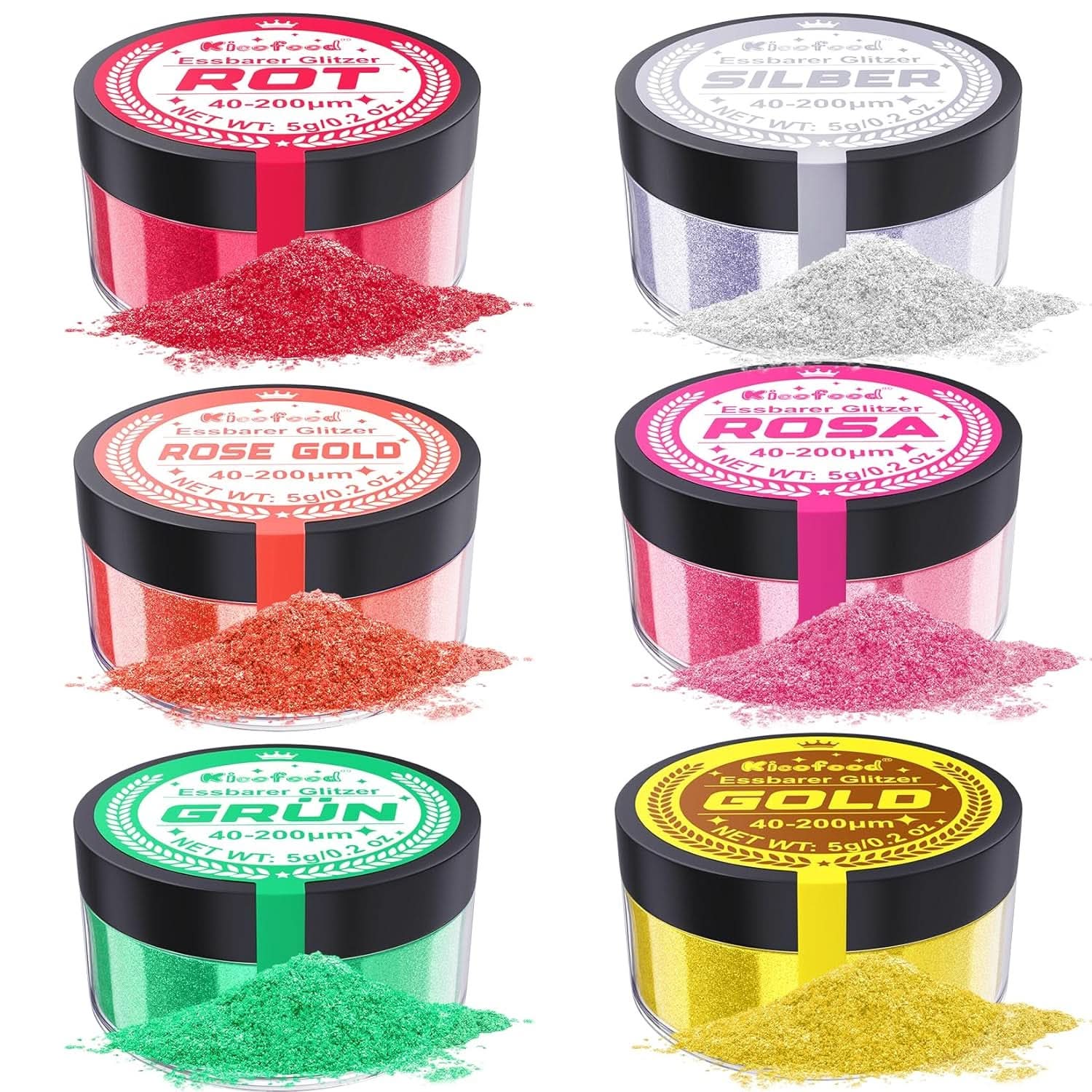 Jedlé třpytky, sada 6 odstínů, 5 gramů Glitter Naty Shop