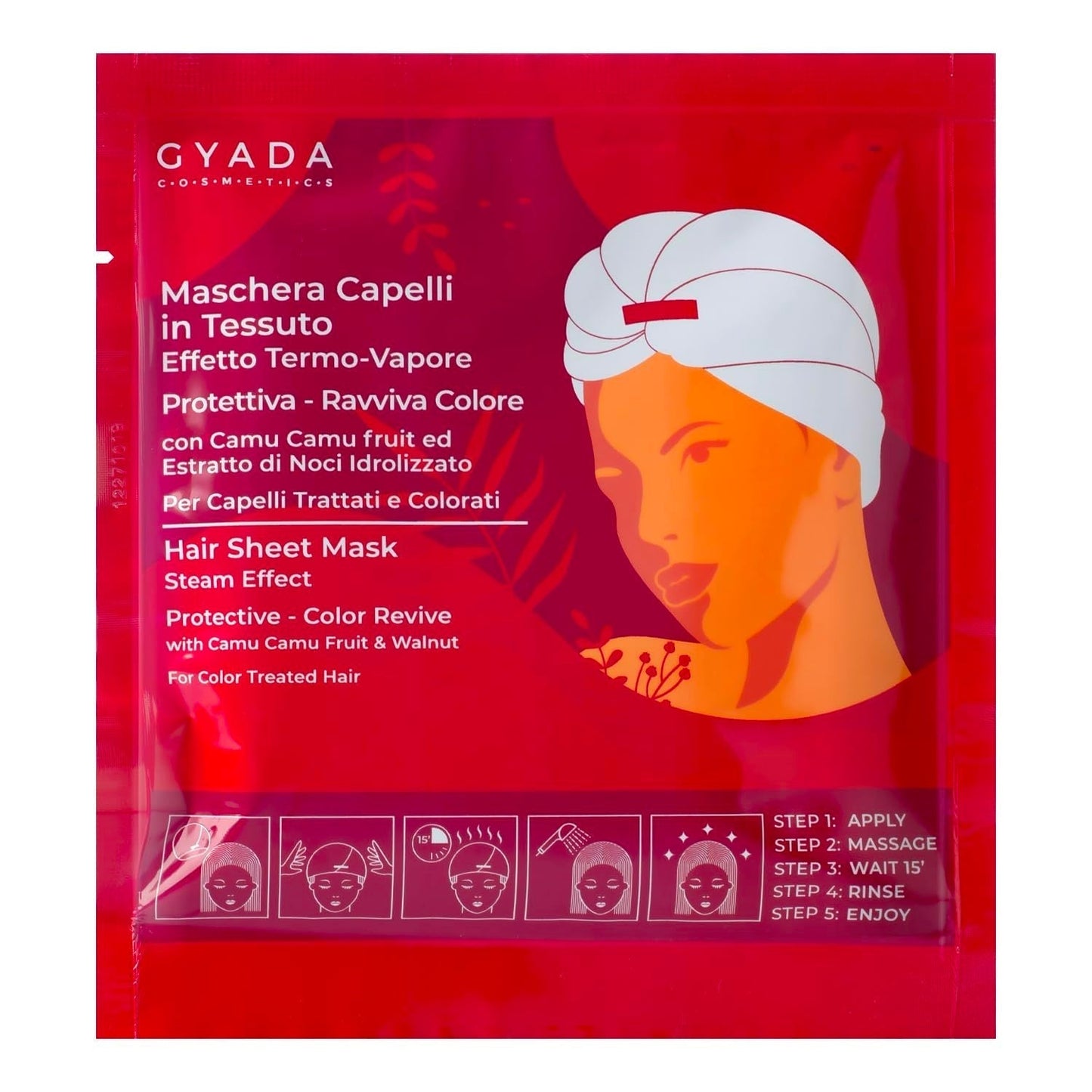 GYADA COSMETICS Textilní maska na vlasy pro ochranu barvy a efekt osvěžení lesku Thermal Cap Heřmánkový makadamový olej a panthenol 60 ml Naty Shop vlasová maska 1 kus (balení 1 ks) ořechy