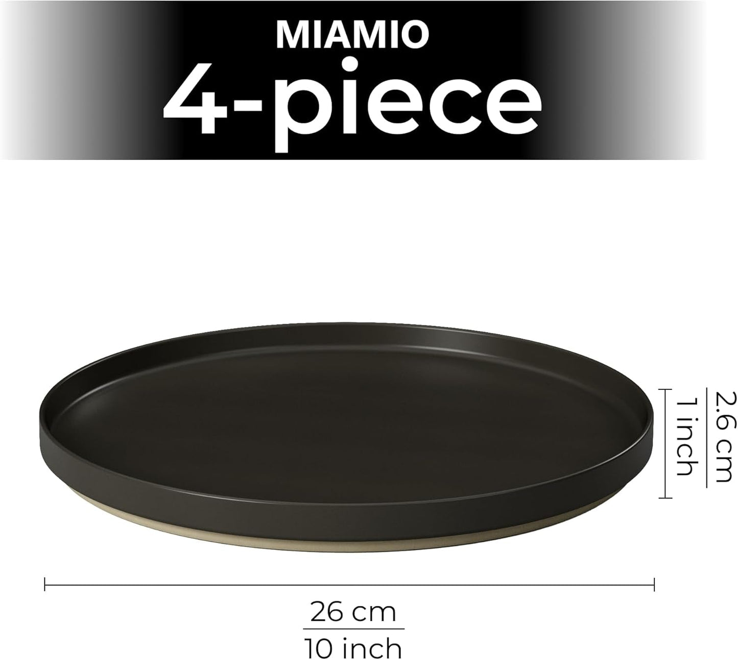 MIAMIO – Sada talířů pro 4 osoby / Sada keramického nádobí pro 4 osoby, kameninové nádobí vhodné do myčky a mikrovlnné trouby – kolekce Sierra (tmavé talíře, velké talíře (4x))
