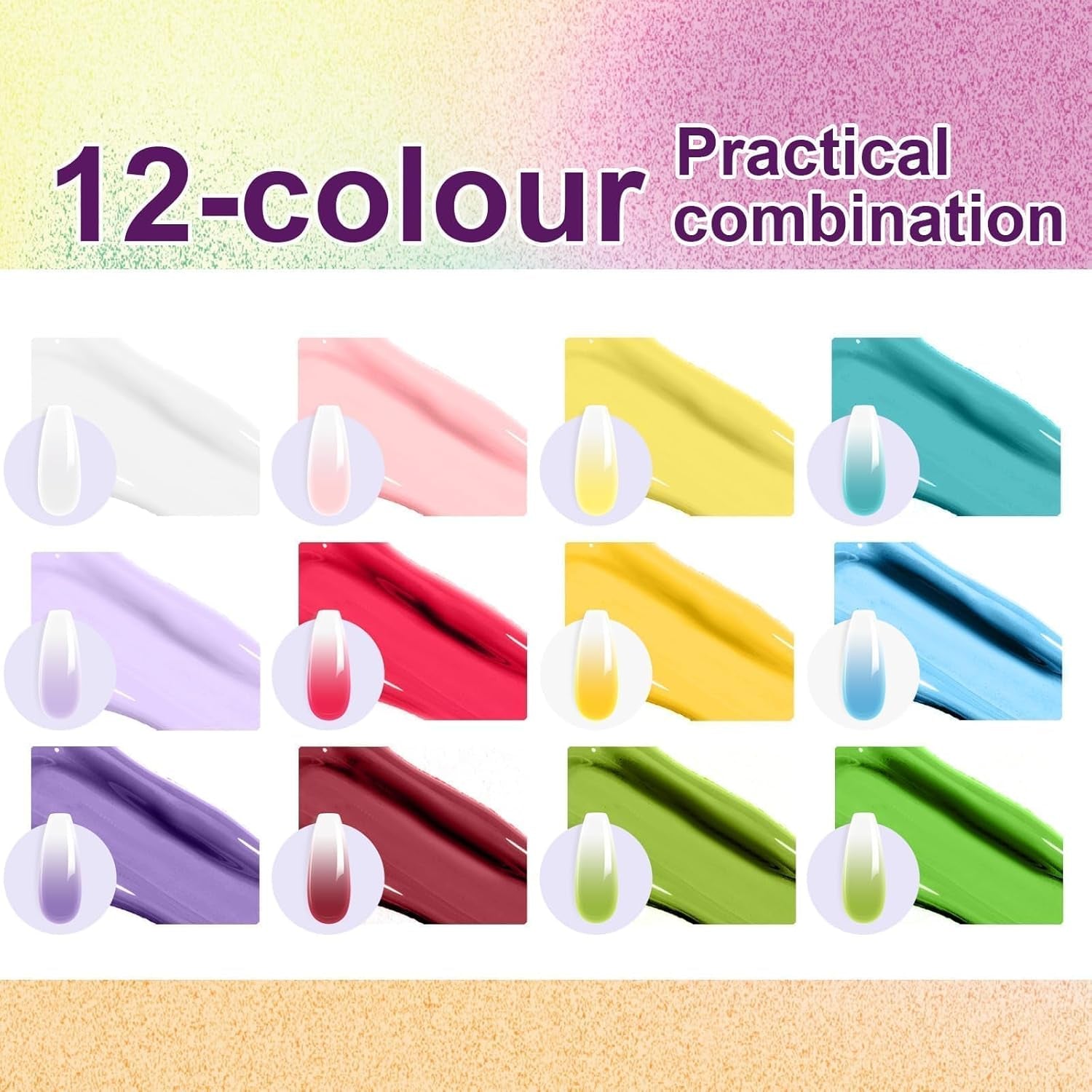 Gradient Painting Gel, 12 barev Ombre Gel lak na nehty se 100 ks houbiček na nehty a 4 drápy kovovým drapákem pro francouzskou manikúru DIY nail art, sada I
