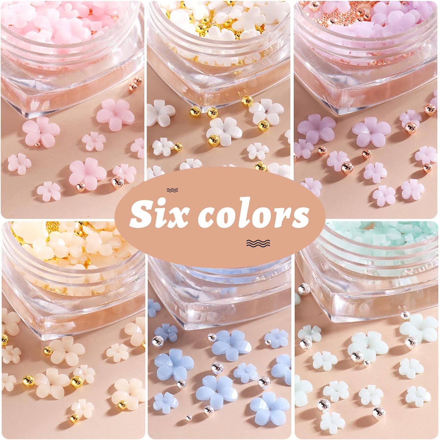 6 Box 3D Květinové Nagelkunst Charms, Acryl Flower Nagel Strass Mit Gold Und Silberperlen Ornamenten, Nagel Edelsteine, Nagel Zubehör Für Mädchen, Frauen, DIY Nageldesign, Basteldekoration…