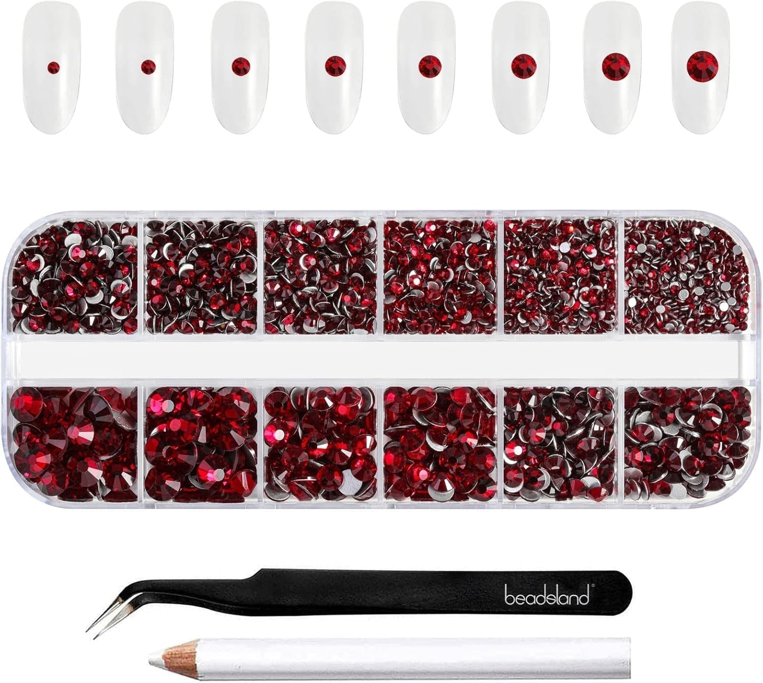 Beadsland 2500 ks Glas Nailart Strasssteine ​​​​Kristall Flatback Edelsteine ​​Runde, ​​Für Handwerk Gemischt 8 Größen SS4 ~ SS30 Mit Picking Pinzette Und Stift (Kristall Weiss)