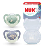 Noční dudlíky NUK First Choice pro miminka | 6-18 měsíců | Ortodontické dudlíky, které svítí ve tmě | Uklidňuje 99 % miminek** | Hroch/Koala | Balení 2