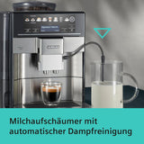 Automatický espresso kávovar Siemens EQ.6 plus s700 TE657503DE, na mnoho kávových specialit, napěňovač mléka, keramický mlýnek, dvojitá funkce kávy, proti vodnímu kameni, automatické čištění párou, 1500 W, nerez