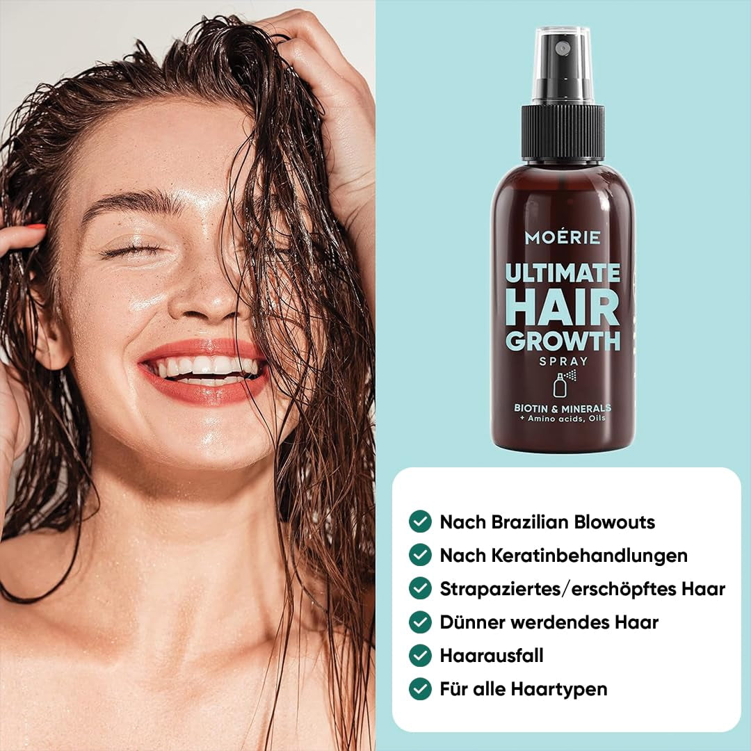 MOÉRIE Ultimate Mineral Hair Growth Spray pro delší, hustší a plnější vlasy - s biotinem a kofeinem - Veganské vlasové produkty, Bez parabenů, Všechny typy vlasů, zamezuje vypadávání vlasů - 2měsíční nabídka Péče o vlasy Naty Shop