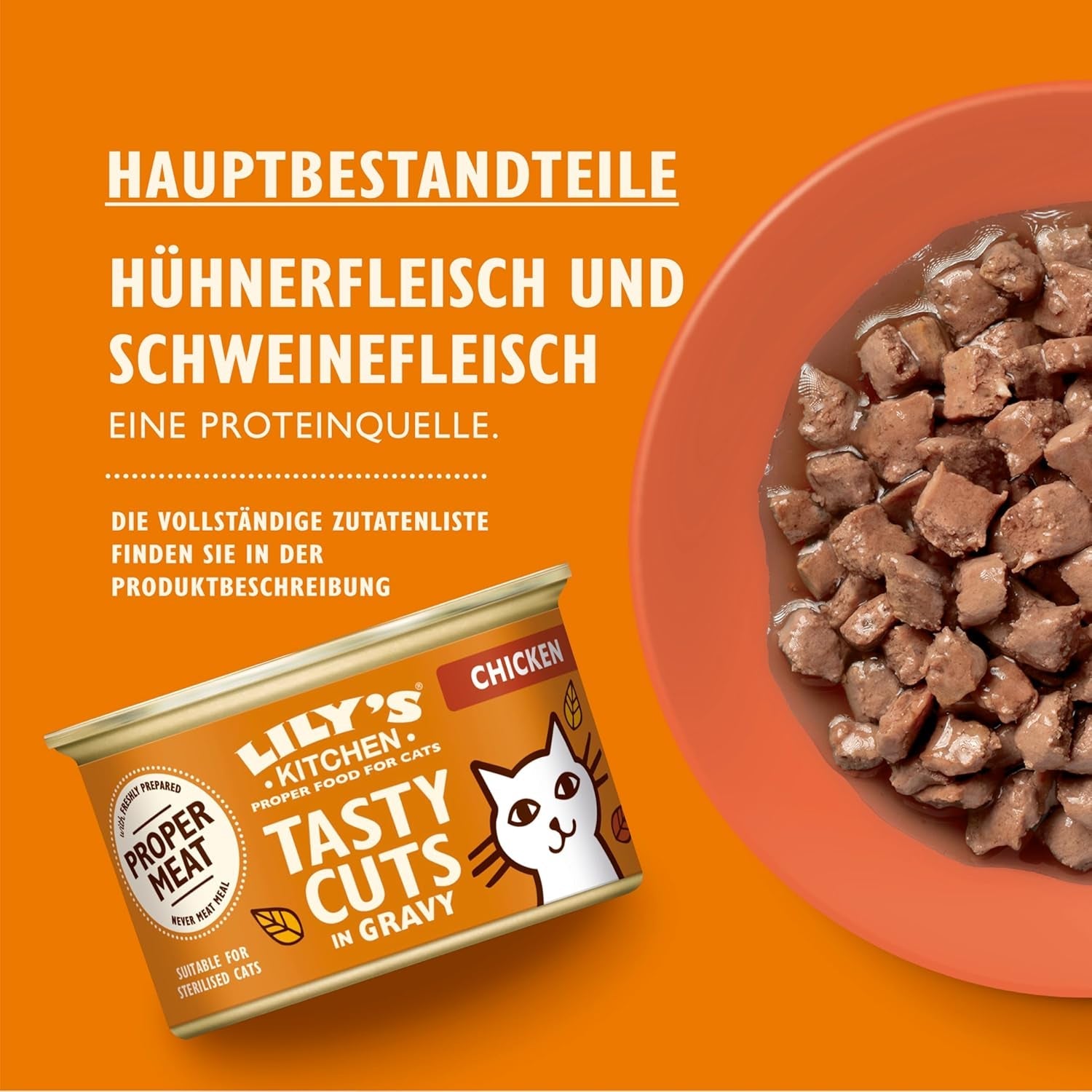 Lily's Kitchen, vyrobené z přírodních ingrediencí, lahodné kousky v kuřecí omáčce, mokré krmivo pro dospělé kočky, 70g plechovka