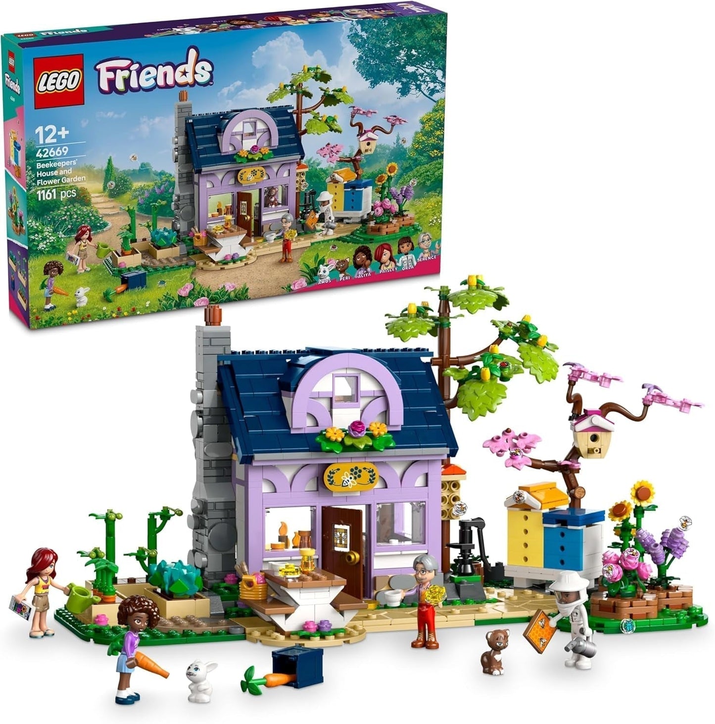 LEGO Friends Dům a květinová zahrada Včelař, Stavebnice, Hrací sada Příroda, Dárek pro dívky 12+, Sada sestavitelných modelů, 4 minifigurky a figurky zvířat, Kočka a králík 42669 Stavebnice Besuche den LEGO-Store Výchozí název
