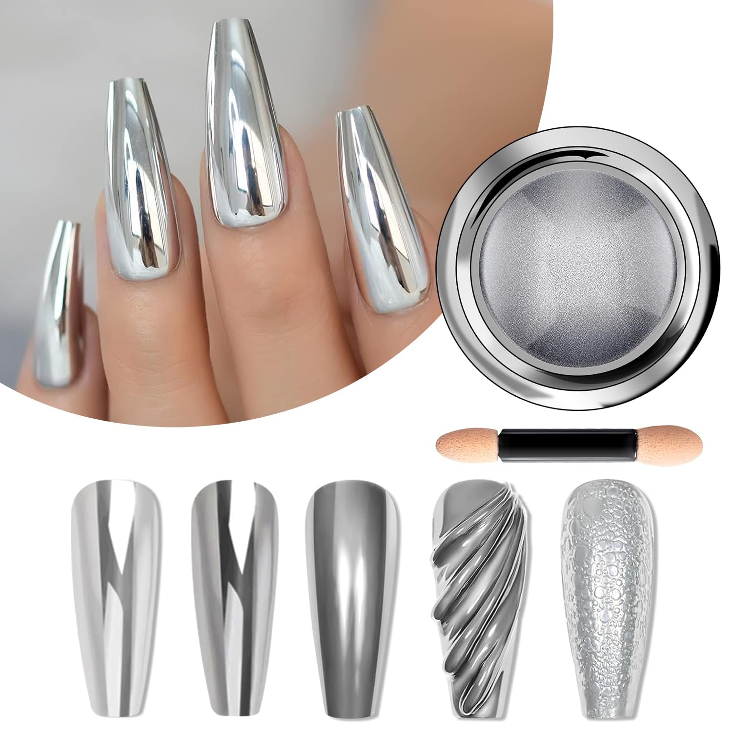 BISHENGYF Silver Chrome Nail Powder – Metal Holo Chromfarbener Nagelpuder, 1G Cromepulver Nägel Glitzer Glänzende Silver Nagelpulver Spiegeleffekt Pigment Nagelkunst, Diy-Dekor-Dekor Frauen Geschenk
