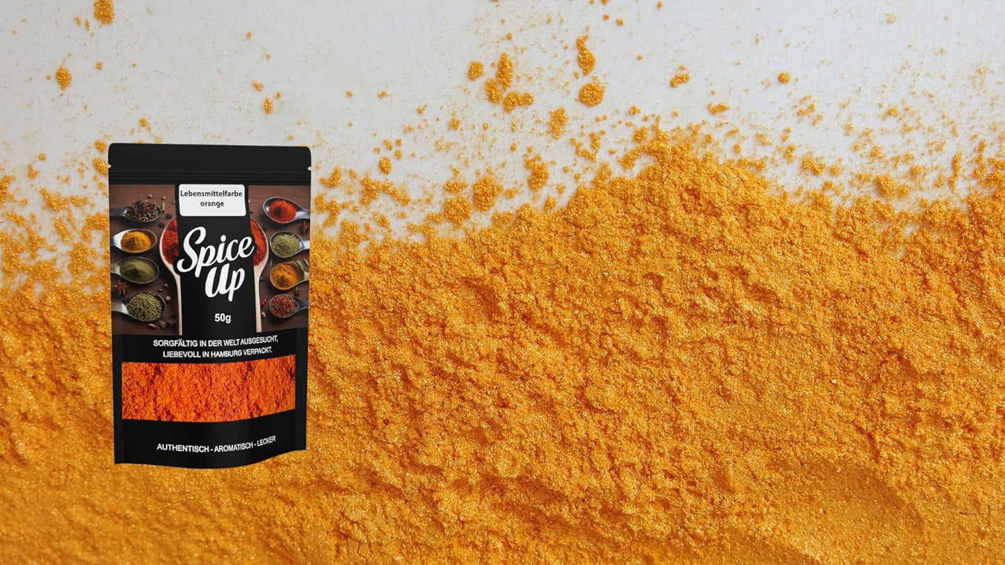 Okořeňte pomerančové potravinářské barvivo 50G – oranžové potravinářské barvivo 50G – zářivě barevný prášek do kuchyně a nápady na pečení – na dezerty, nápoje, kari a kreativní dekorace – veganské a bez umělých přísad
