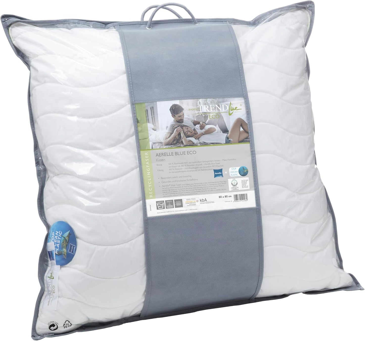 Badenia Trendline Eco Polštář Aerelle Blue 80 X 80 Cm, bílý, certifikován Oeko-Tex, vyrobený podle německého standardu kvality Naty Shop standardní polštáře