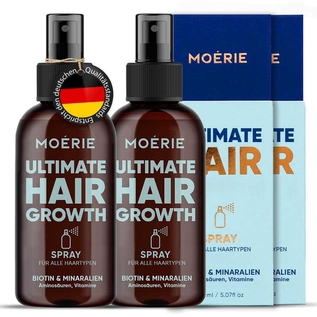 MOÉRIE Ultimate Mineral Hair Growth Spray pro delší, hustší a plnější vlasy - s biotinem a kofeinem - Veganské vlasové produkty, Bez parabenů, Všechny typy vlasů, zamezuje vypadávání vlasů - 2 měsíční nabídka Péče o vlasy Naty Shop Double Set