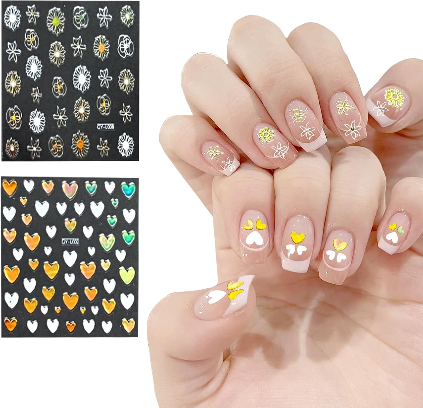 3D Nálepka na nehty Aurora 30 Blatt Gold Nálepka na nehty Selbstklebend Nagelaufkleber Holografisches Stern Herz Dekoration Nageldesign Zubehör