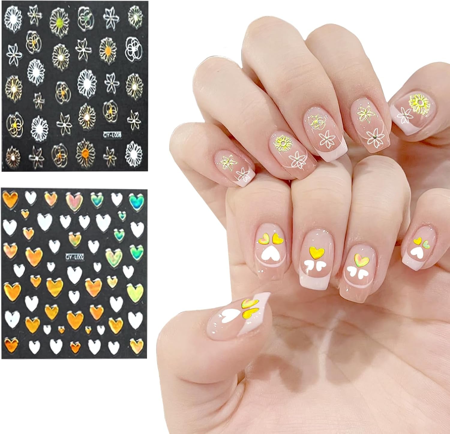 3D Nálepka na nehty Aurora 30 Blatt Gold Nálepka na nehty Selbstklebend Nagelaufkleber Holografisches Stern Herz Dekoration Nageldesign Zubehör