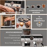 Krups Precision manuální espresso kávovar s portafiltrem a mlýnkem, baristický kávovar s intuitivním ovládacím panelem, nastavení předinfuze, espresso kávovar s parní tryskou, rychlý ohřev, XP801T10
