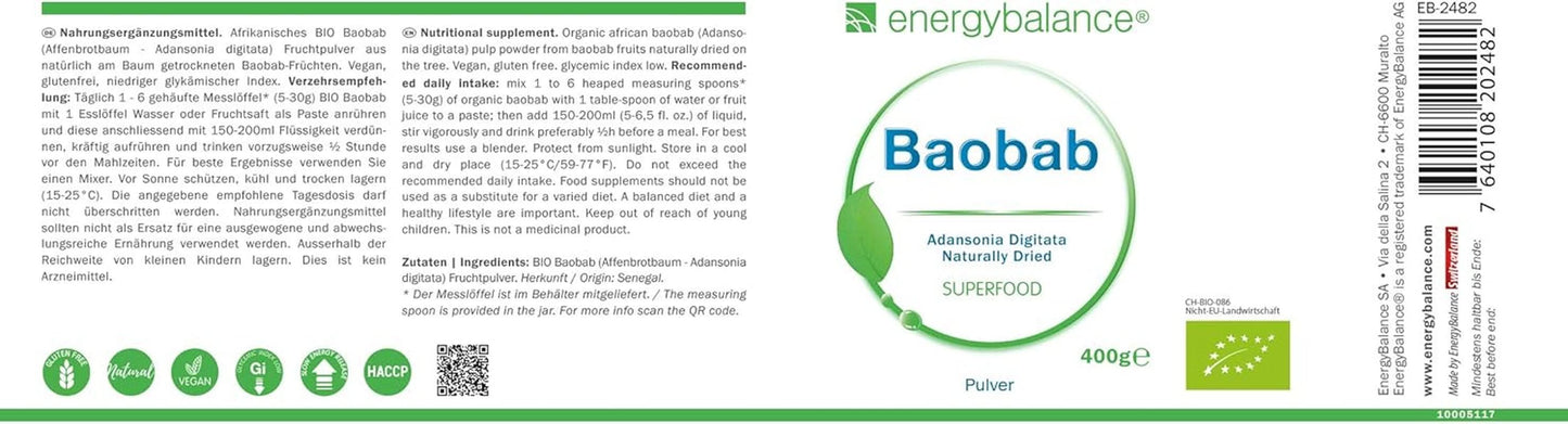 Baobab organický prášek - vitamín C, vápník, hořčík, draslík, 400 gramů Aromas Naty Shop