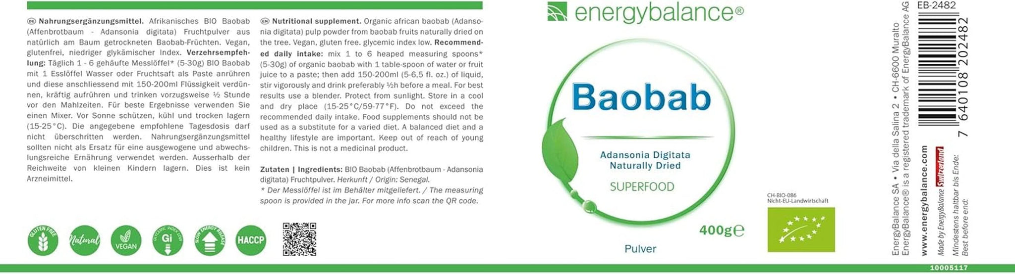Baobab organický prášek - vitamín C, vápník, hořčík, draslík, 400 gramů Aromas Naty Shop