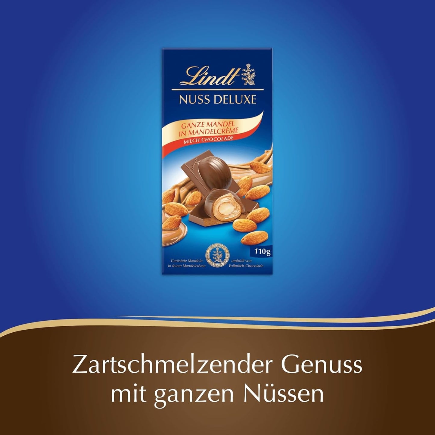 Lindt Čokoláda | NUT DELUXE Čokoládová tyčinka s mlékem a mandlemi | 110 g | Mléčná čokoláda s praženými mandlemi v hladkém mandlovém krému | Čokoládová tyčinka