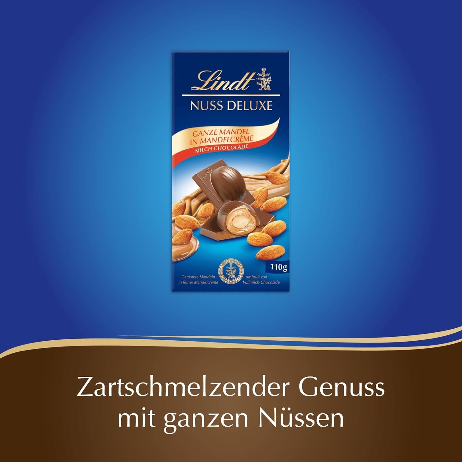 Lindt Čokoláda | NUT DELUXE Čokoládová tyčinka s mlékem a mandlemi | 110 g | Mléčná čokoláda s praženými mandlemi v hladkém mandlovém krému | Čokoládová tyčinka