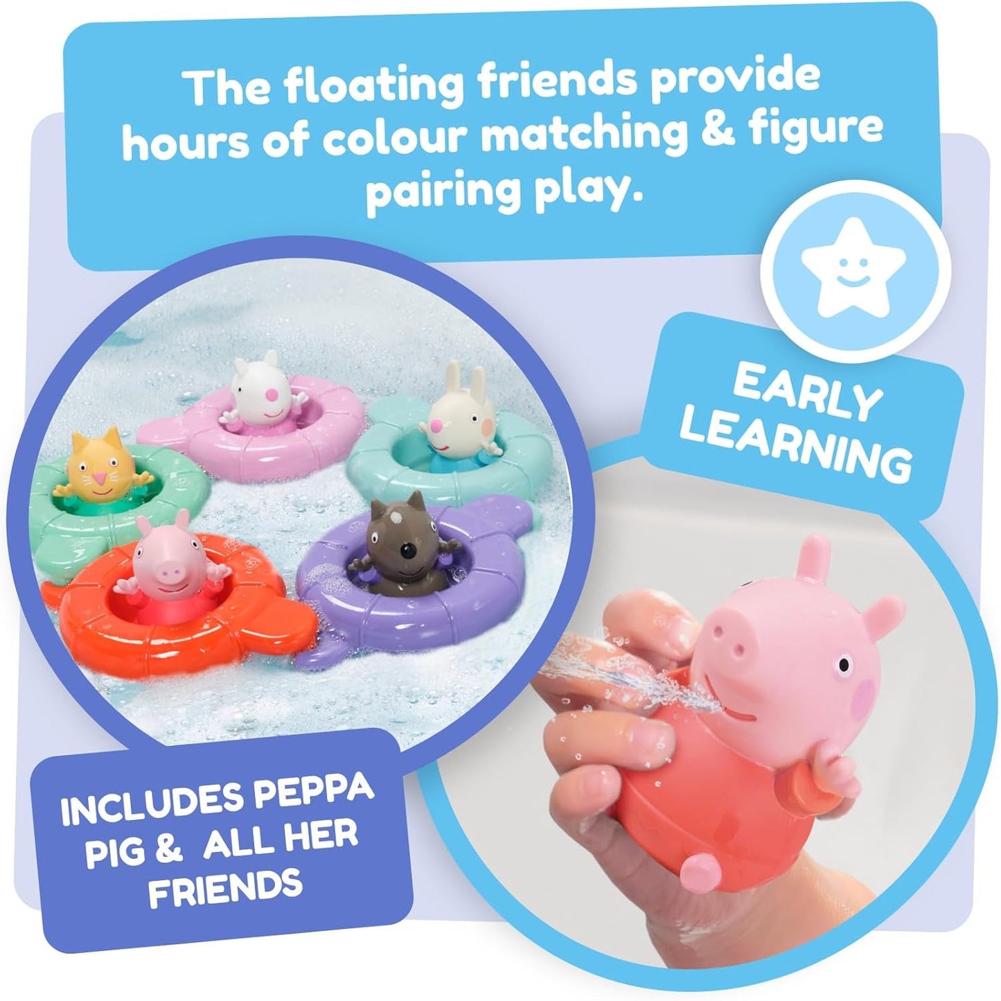 Tomy Toomies Peppa's Pool Party - 5 hrnečků se spojovacím kroužkem s 5 hračkami pro děti Peppa Pig & Friends Water Squirter - hračky do vany +18 měsíců - Dětské hračky do vany a hračky do bazénu Bebe Toys Naty Shop