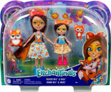 Enchantimals HCF81 - Felicity Fox a její sestřička (cca 15cm a cca 10cm) a 2 figurky zvířátek, odepínací sukně a doplňky, skvělý dárek pro děti od 3 let