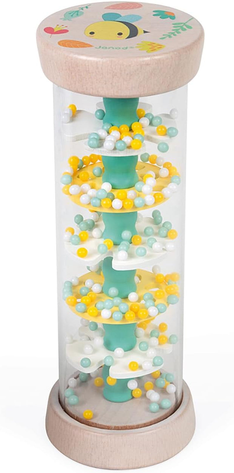 Janod - Wooden Rainmaker - Pure Collection - Hračka pro miminka a batolata - Rozvoj jemné motoriky Vizuální a akustická stimulace - Barvy na vodní bázi - Od 6 měsíců, J05193 Baby Toys Naty Shop