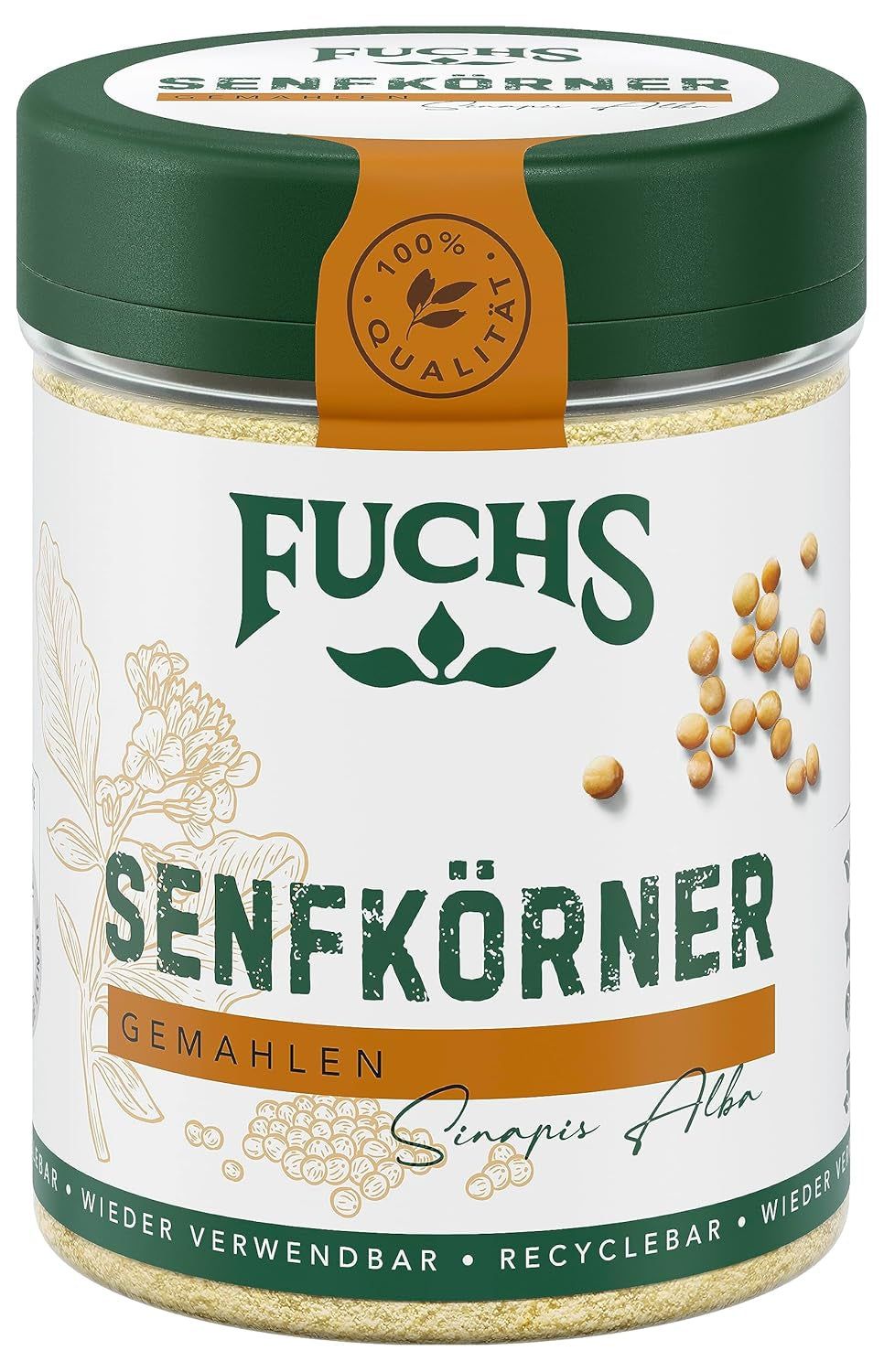 Fuchs Gewürze - Senfkörner gemahlen - für die Zubereitung von Rubs, zum Verfeinern von Suppen und Saucen - přírodní složky - 45 g v wiederverwendbarer, recyclebarer Dávka