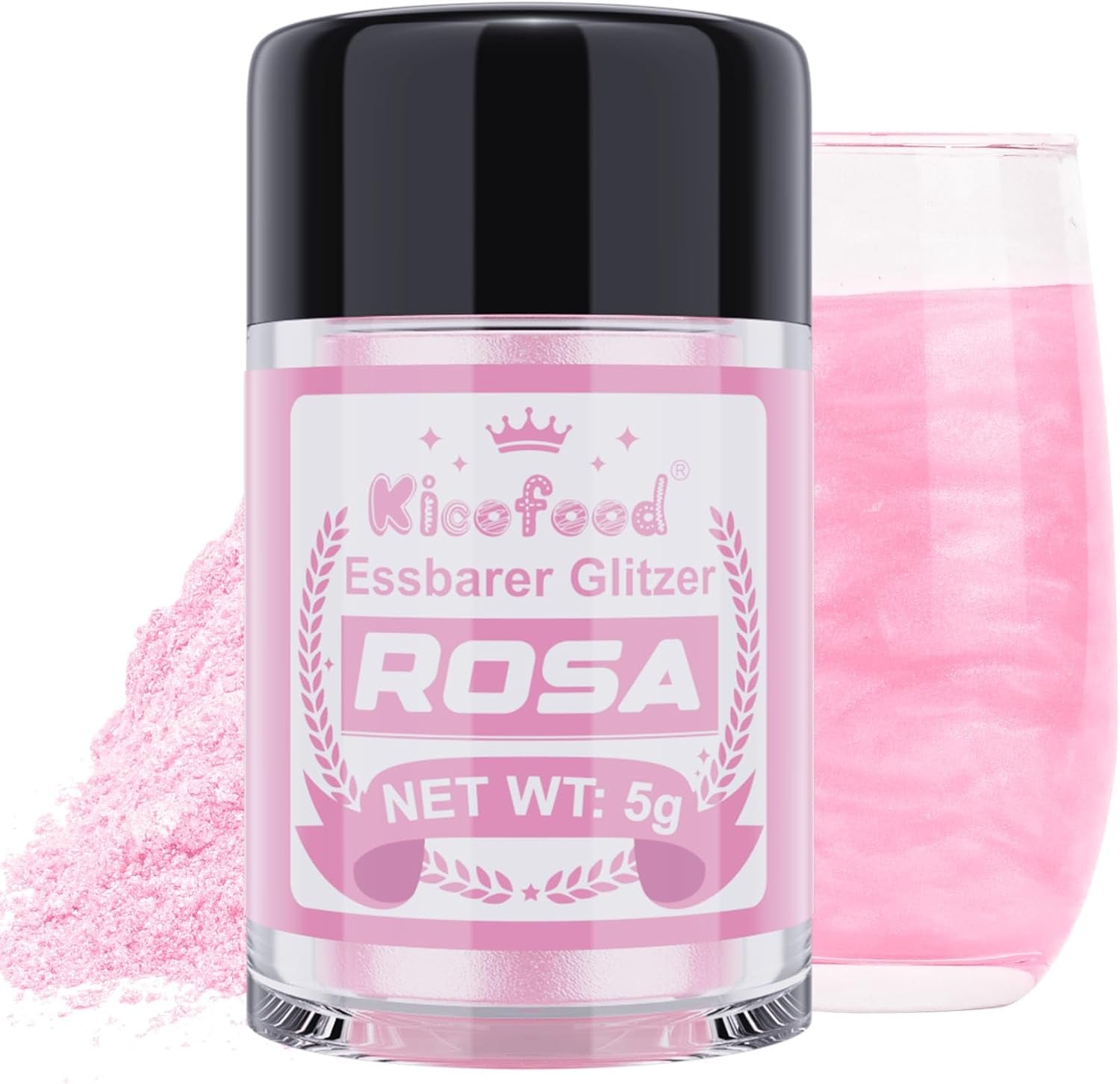 Kicofood, jedlé třpytky, 5 gramů, různé barvy Glitter Naty Shop Pink