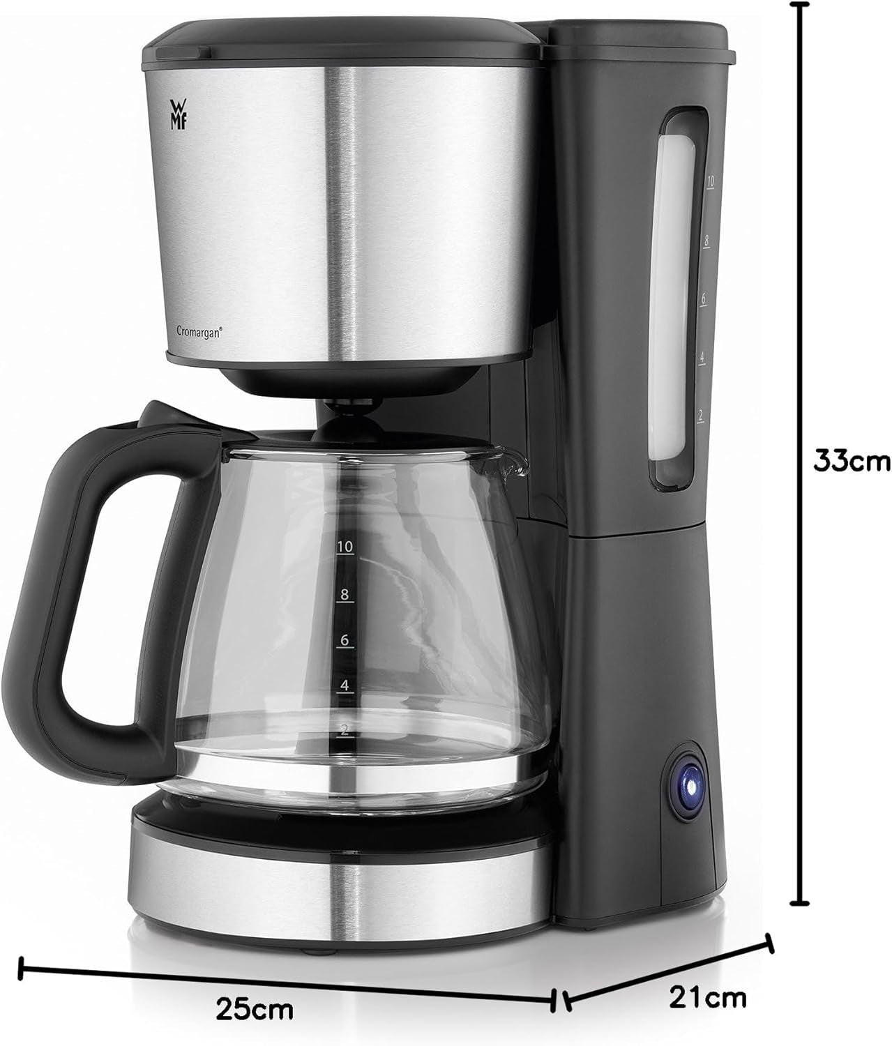 Espresso WMF Bueno se skleněnou karafou, filtrovaná káva, 10 šálků, tlačítko zapnutí/vypnutí, systém proti odkapávání, oscilační filtr, automatické zastavení, topná deska, 1000W