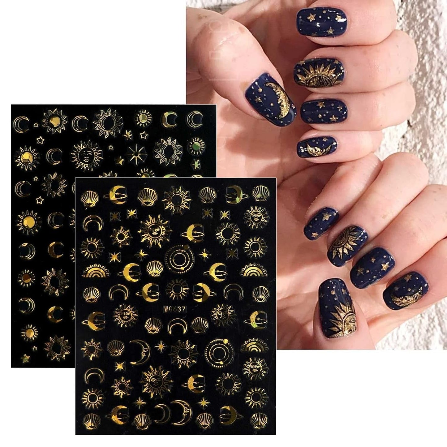 JMEOWIO Nálepka na nehty Mond Stern Sonne 10 Blatt Nálepka na nehty Selbtklebend Nagelaufkleber Bunt Dekoration Nageldesign Zubehör