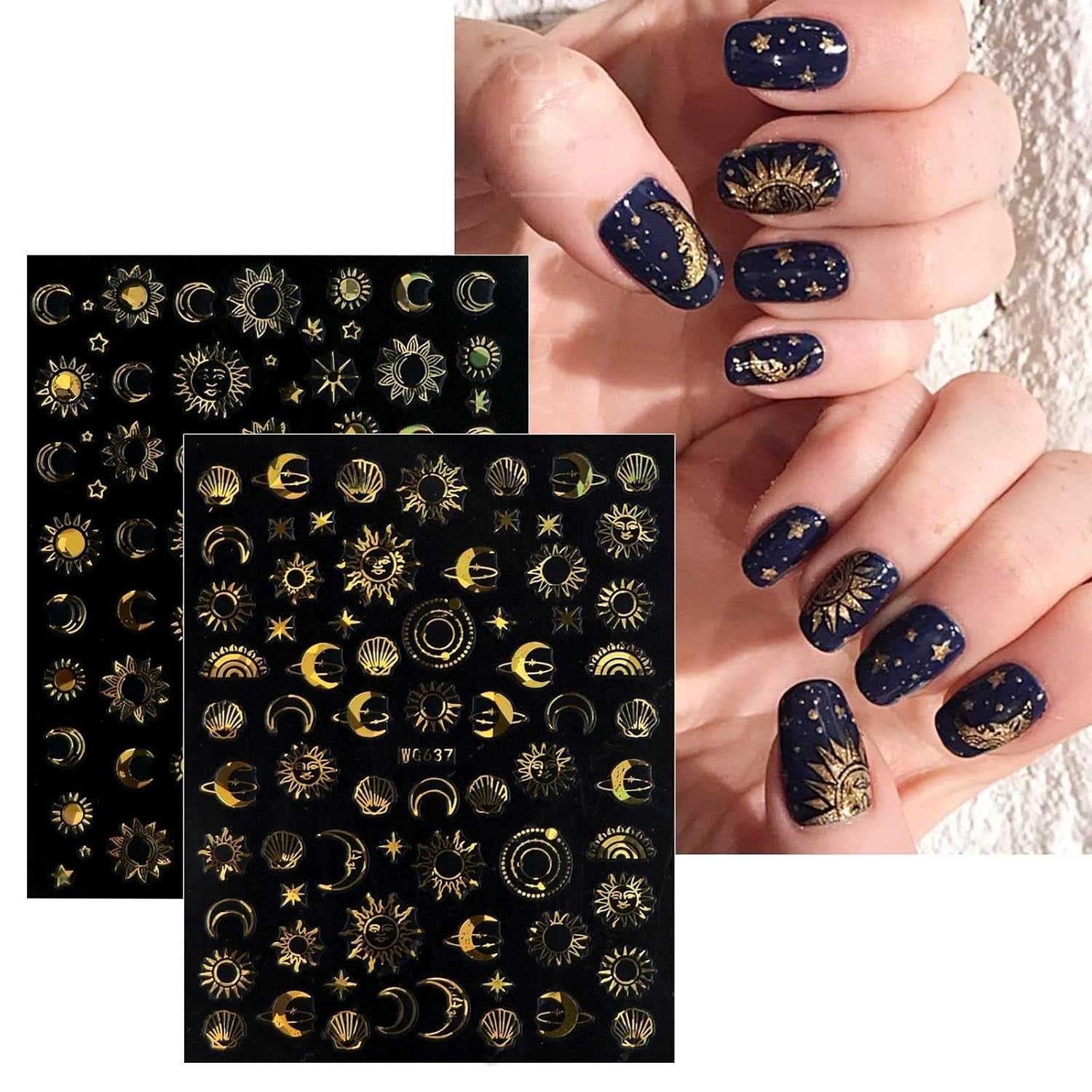 JMEOWIO Nálepka na nehty Mond Stern Sonne 10 Blatt Nálepka na nehty Selbtklebend Nagelaufkleber Bunt Dekoration Nageldesign Zubehör
