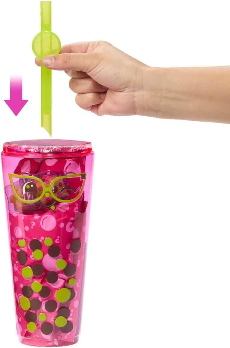 Panenka Barbie Pop Reveal Bubble Tea a příslušenství, módní panenka Scented Berry Bliss s mazlíčkem, 8 překvapení, obsahuje měnič barev, úložný kelímek, HTJ20