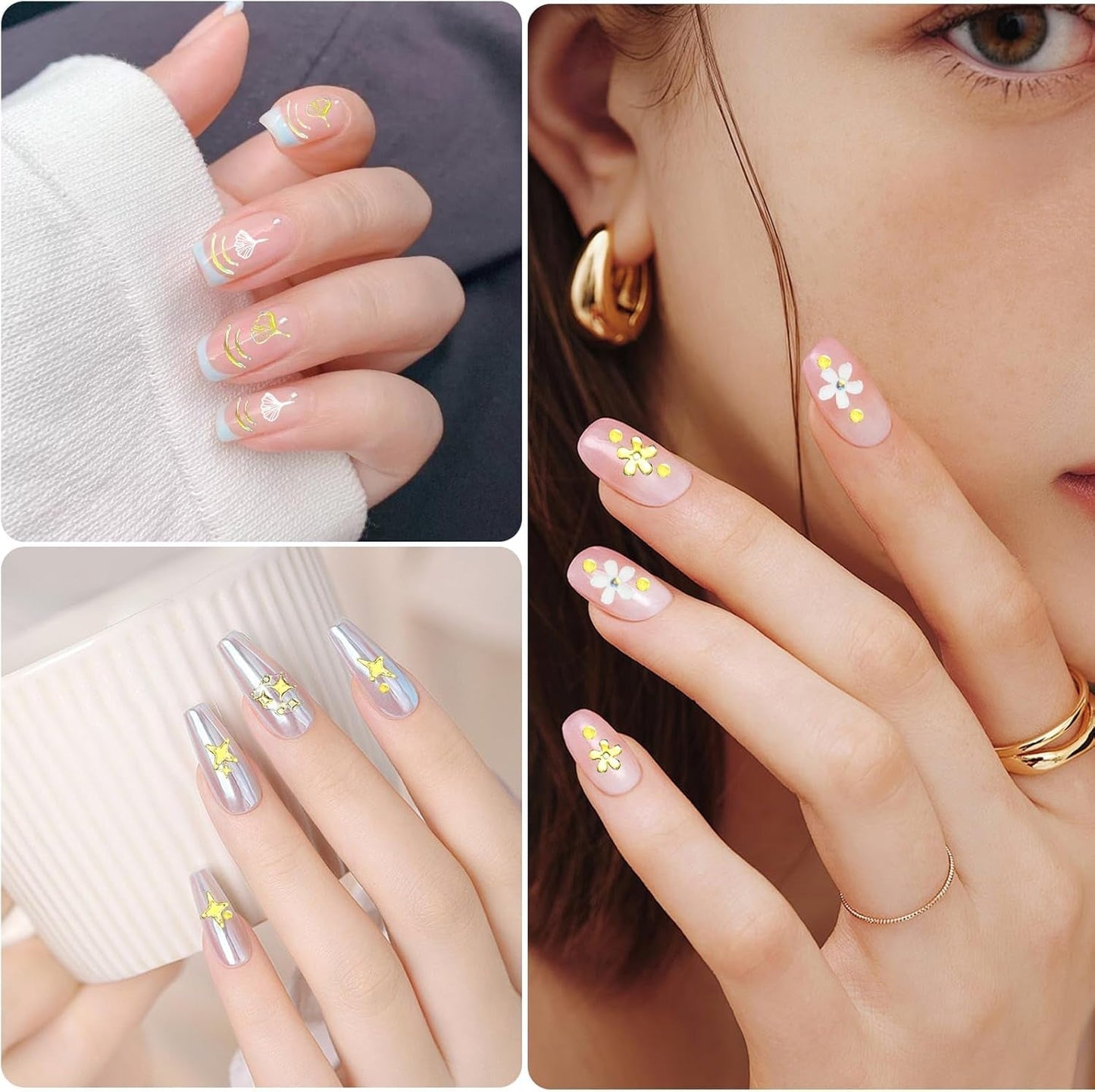 3D Nálepka na nehty Aurora 30 Blatt Gold Nálepka na nehty Selbstklebend Nagelaufkleber Holografisches Stern Herz Dekoration Nageldesign Zubehör