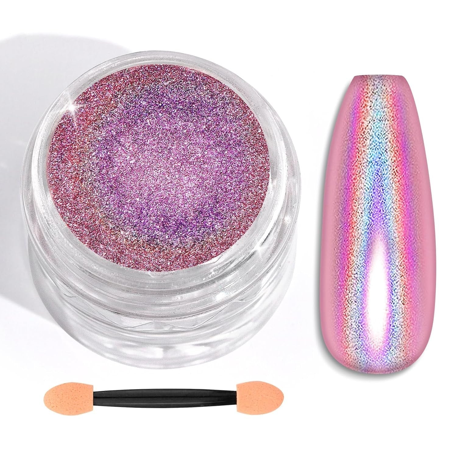 Saviland Chrome Powder Powder Set – růžový laserový chromový prášek na nehty se zrcadlovým efektem laserové zdobení nehtů, dekorativní pudr na manikúru se třpytkami s houbičkami, třpytivý prášek na nehty v nehtovém salonu