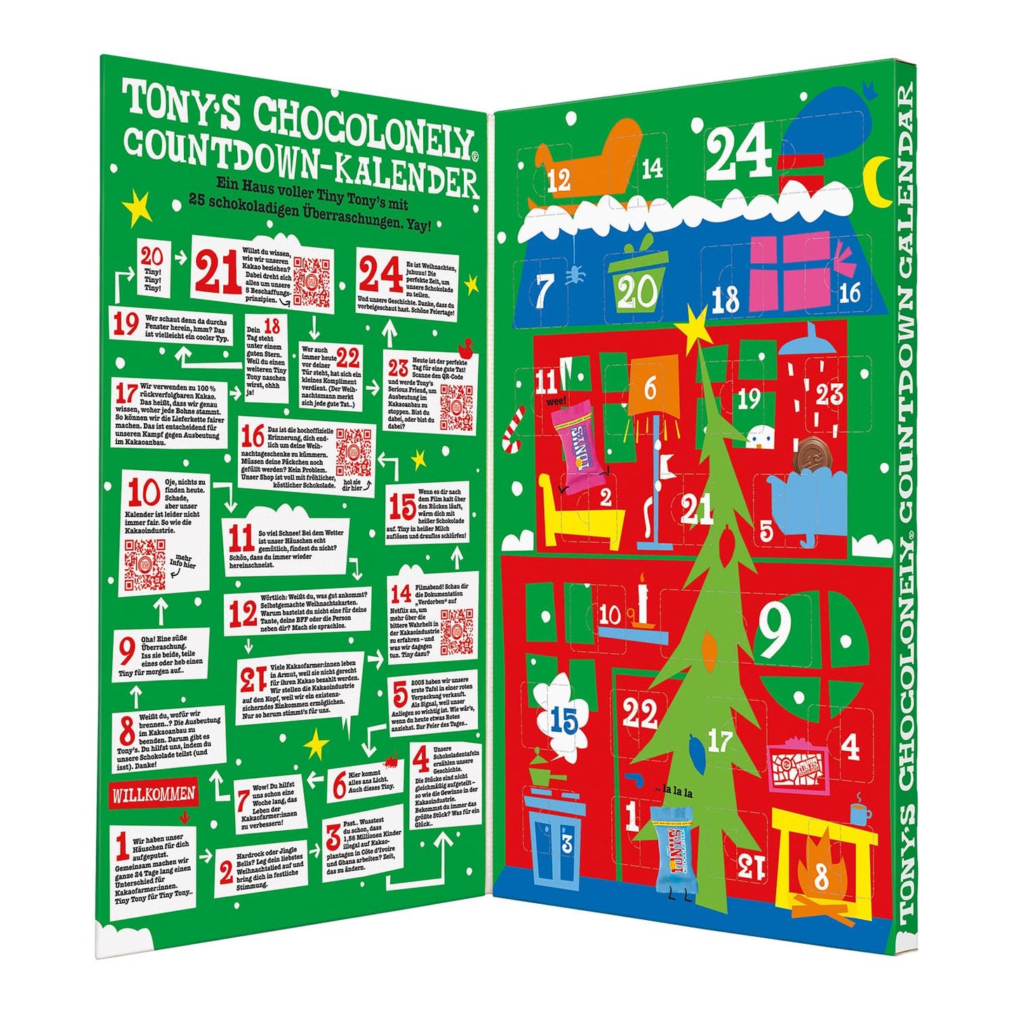 Belgický čokoládový adventní kalendář Tony's Chocolonely Fairtrade – 24 dní, 10 lahodných odrůd